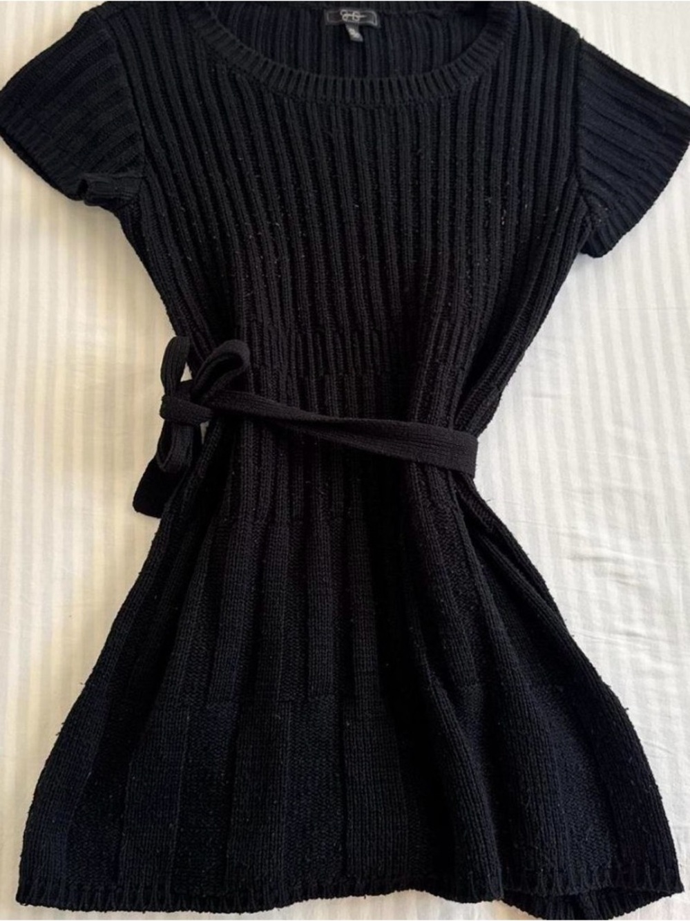 Jessica Simpson Black Ribbed Knit Mini Dress with Self-Tie Belt